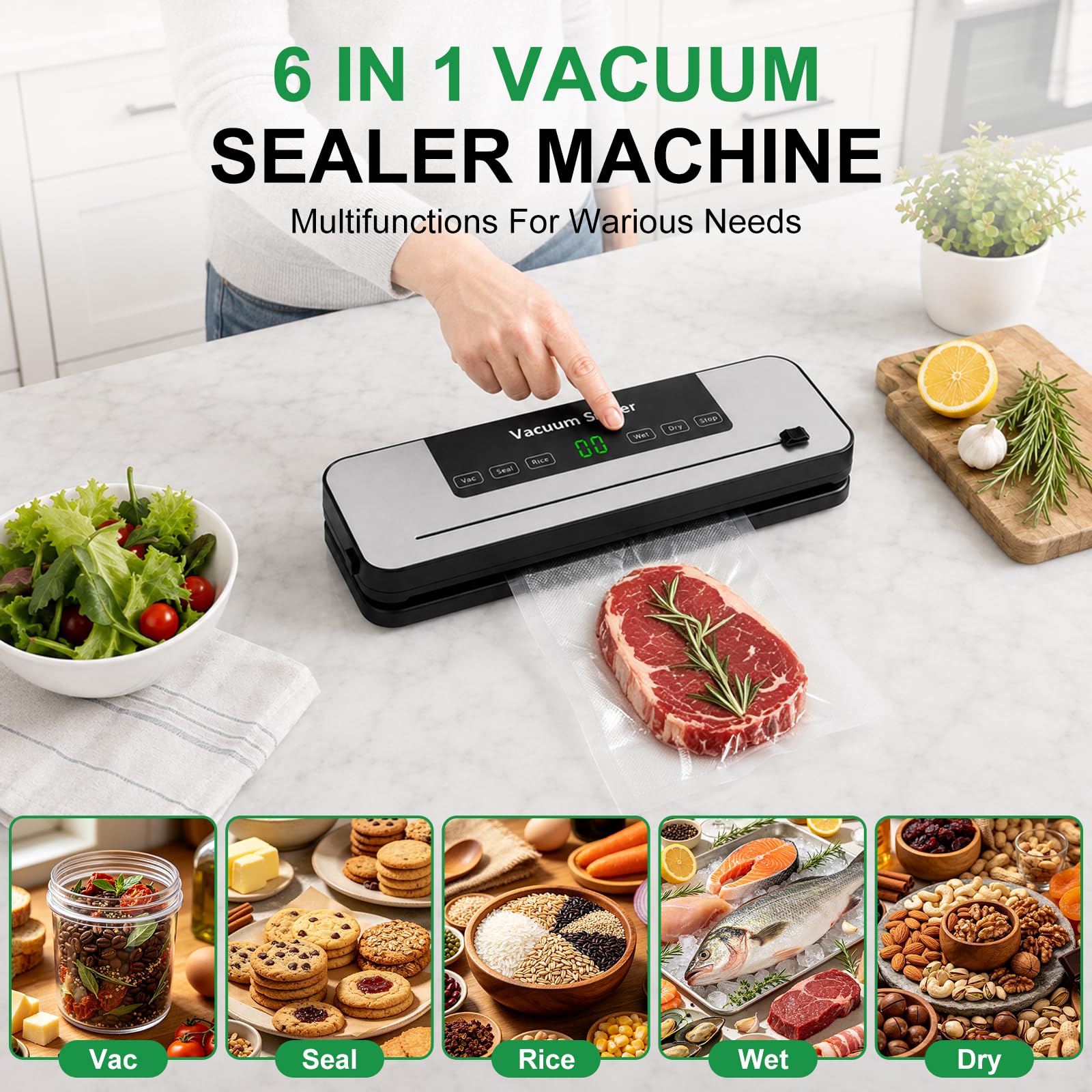 Food Vacuum Sealer Machine 6 M - Meal Prep With Rice recension och pris